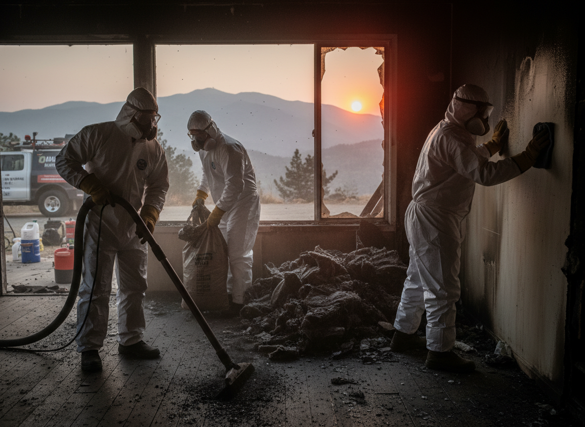 Clearing Ash and Soot from Homes Near the San Bernardino Mountains